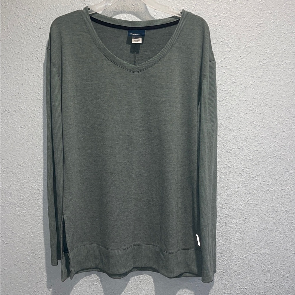 Reebok Olive Green Long Sleeve V-Neck Top